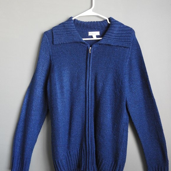 Kim Rogers Blue Knitted Zipper Cardigan Size Large - Picture 3 of 8